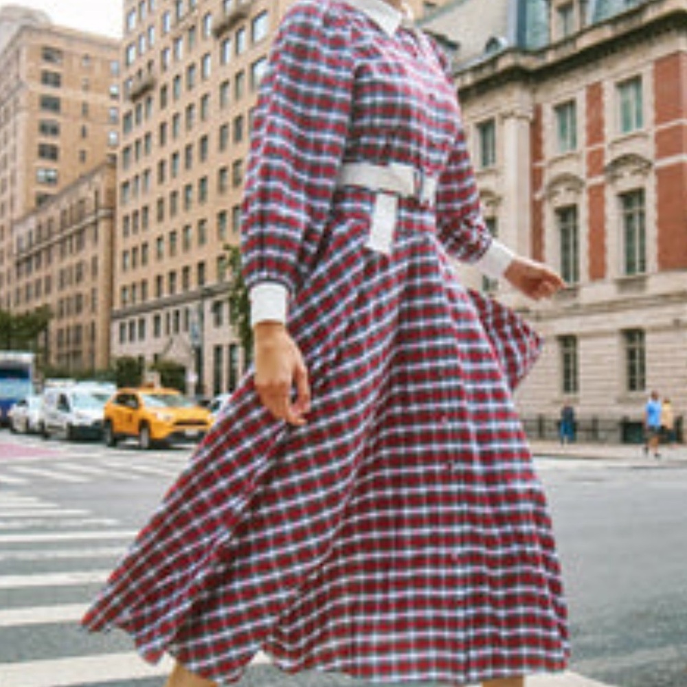 Hunter Bell Randolph Belted plaid Midi Dress New Sz 4 - Picture 3 of 7
